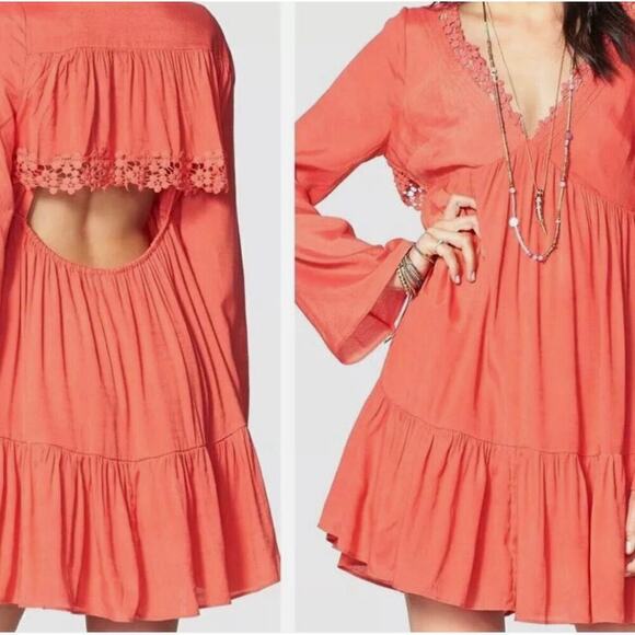 Free people gentle dreamer dress short v neck cut out back size medium - Picture 10 of 10